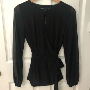 White Black House Market Black Wrap Blouse with Tie Waist Size XXS - NEW